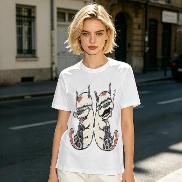 Olive T-Shirt With Two Sleepy Sky Bison Character Prints
