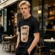 Olive Green T-Shirt With Coffee Cup Graphic Print