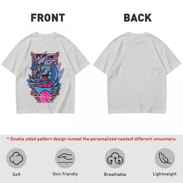 Olive T-Shirt With Neon Blue Dragon Holding Ramen Chopsticks Art