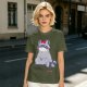 Olive T-shirt with Cute Raccoon Wearing Red Bow Graphic