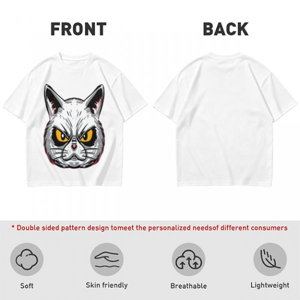 Olive T-Shirt With Angry White Cat Face Graphic