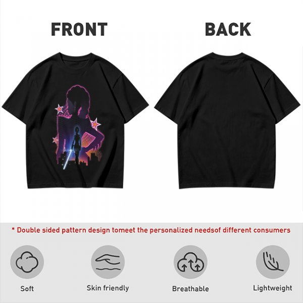 Olive t-shirt with neon star wars style female silhouette print
