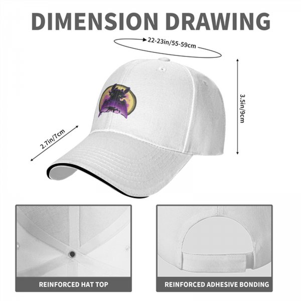 Black baseball cap featuring Toothless dragon and moon graphic