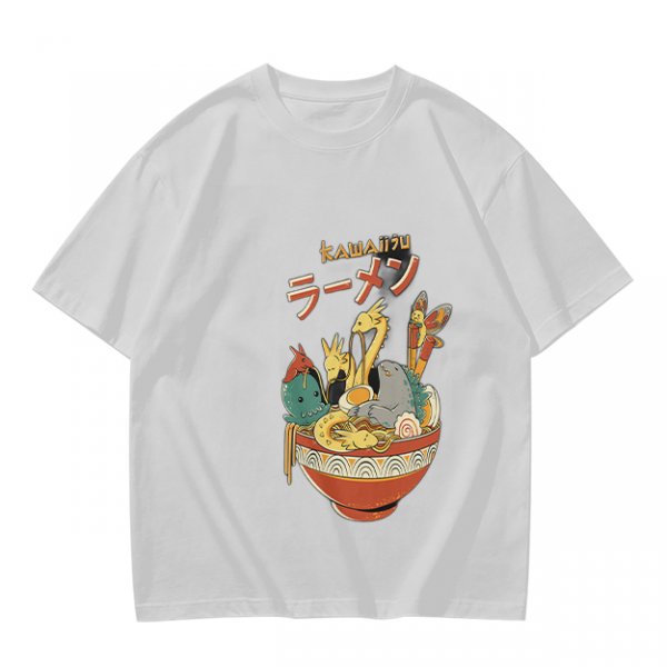 Olive T-Shirt with Kawaii Ramen Monster Bowl Graphic