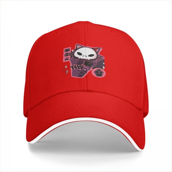 Black Baseball Cap With Cute Skull Cat Ice Cream Graphic