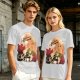 Olive anime graphic t-shirt with straw hat and sunflowers