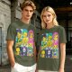 Olive T-shirt with One Piece x Simpsons Style Character Grid Print