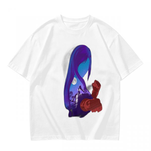 Olive T-Shirt With Purple Haired Figure Night Scene Print
