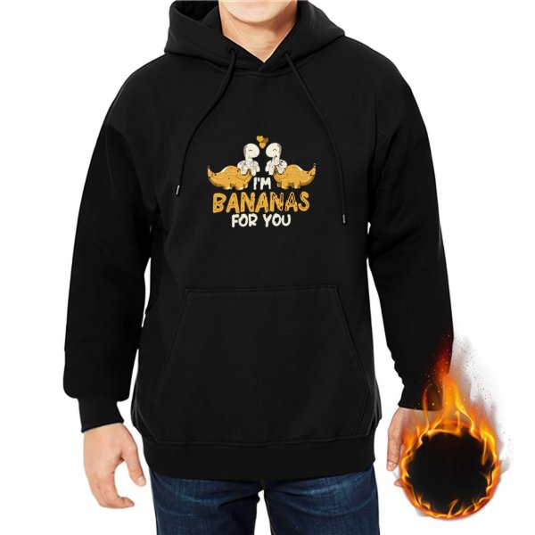 Black hoodie with 'I'm Bananas For You' dinosaur graphic