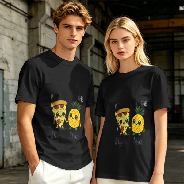 Olive T-shirt with Cute Pizza and Pineapple Cartoon Print