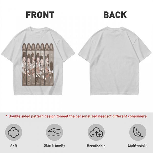 Olive Green T-Shirt with Cartoon Medieval Tavern Scene Print