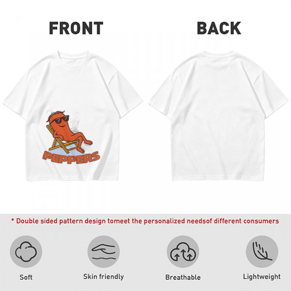 Olive T-shirt with Relaxed Cartoon Chili Pepper Wearing Sunglasses and Peppers Text