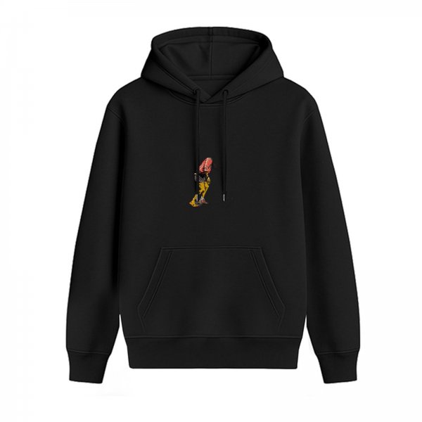 Black Hoodie With Small Character Graphic Print
