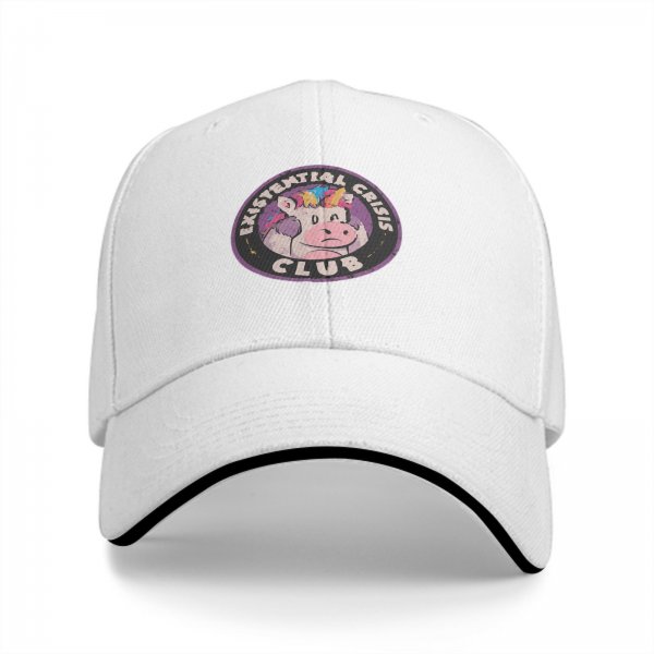 Black baseball cap with Existential Crisis Club sad unicorn graphic