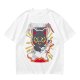 Olive green graphic t-shirt with a cartoon metal cat playing guitar