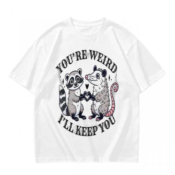 Olive T-Shirt With Raccoon and Opossum Weird Love Graphic