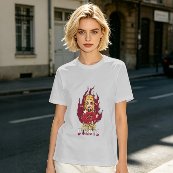 Olive Graphic T-Shirt With Fiery Donut Anime Character Print