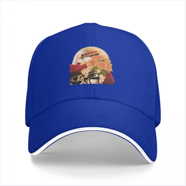 Black Baseball Cap With Anime Straw Hat And Sunflower Print