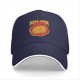 Black baseball cap with pizza atom graphic and text