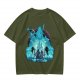 Fantasy warrior ghost print olive green graphic t-shirt