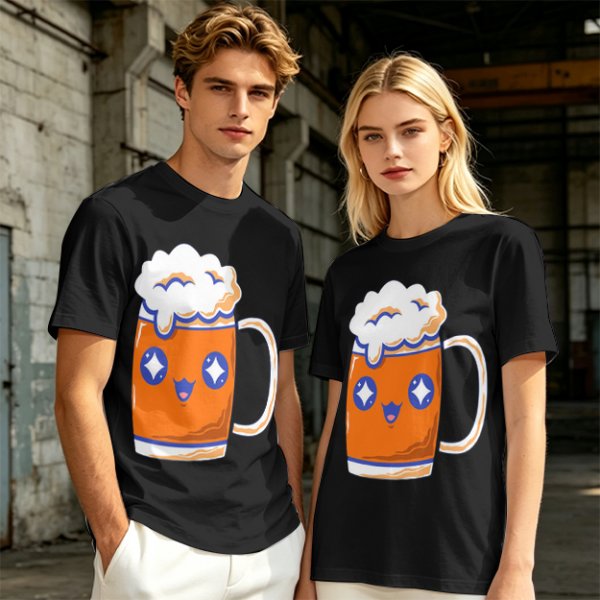 Olive T-Shirt With Cute Kawaii Beer Mug Graphic