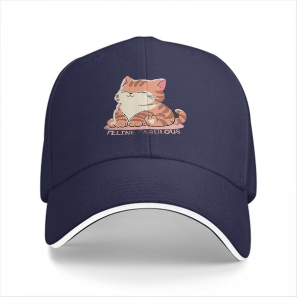 Black Baseball Cap with Cute Orange Tabby Cat Feline Fabulous Print
