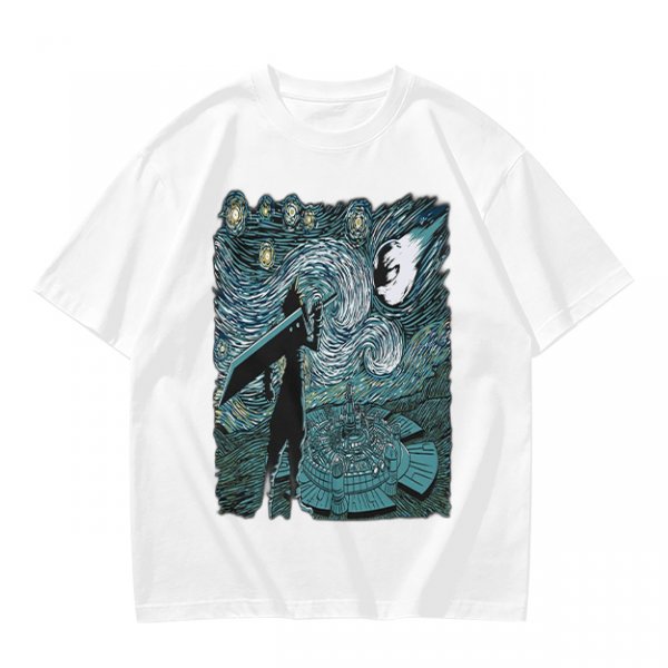 Olive T-shirt with Starry Night Style Fantasy Warrior Print