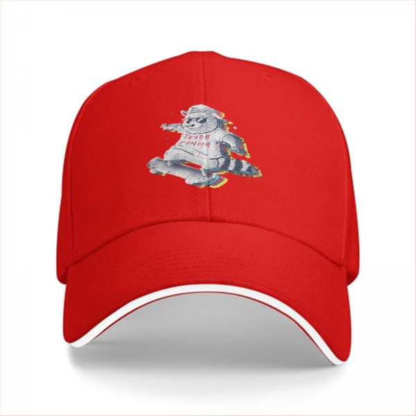 Black Baseball Cap With Skateboarding Raccoon Trash Panda Graphic