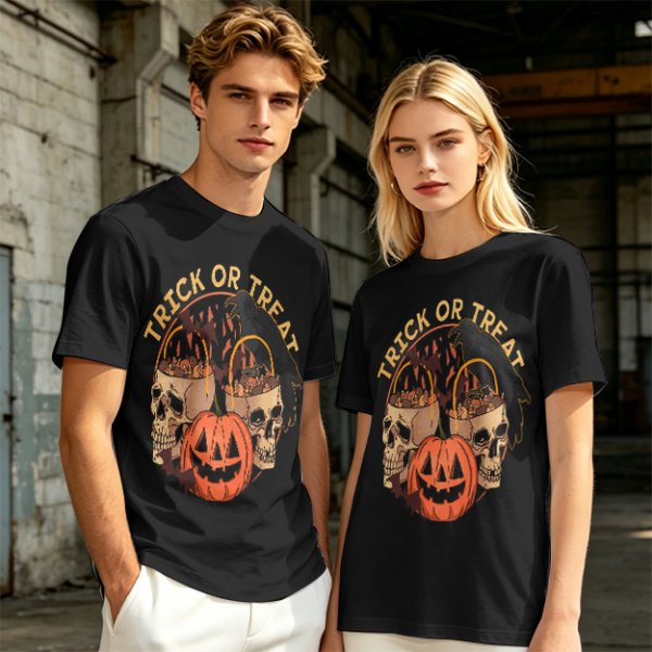 Olive Halloween Trick or Treat Skull Jack-o'-lantern Graphic T-Shirt