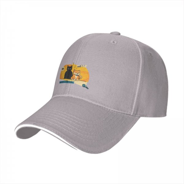 Black Baseball Cap with Cat and Shiba Inu Graphic Print