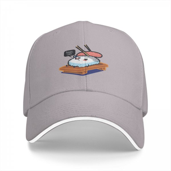 Black Baseball Cap With Cute Sushi 'Thanks Chef' Graphic Print