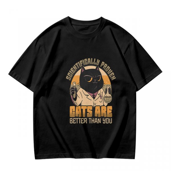 Olive green t-shirt with scientifically proven cats are better than you cat scientist print