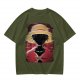 Olive T-shirt with Glitch Art Monkey D Luffy Straw Hat Print