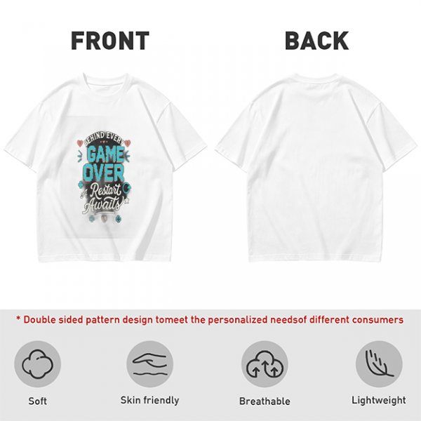 Olive t-shirt with 'Behind Every Game Over A Restart Awaits' gaming print