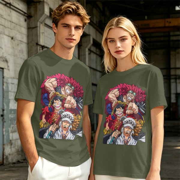 One Piece Straw Hat Luffy, Kid and Law Graphic Print T-Shirt