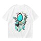 Olive T-Shirt with Astronaut Cat and Fish Graphic Print