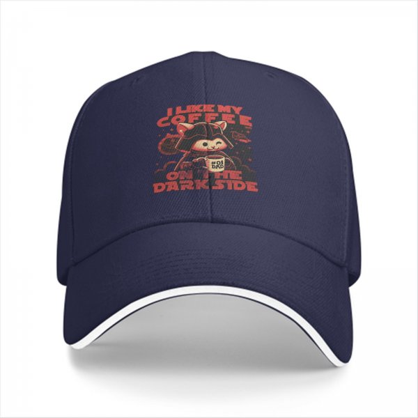 Black baseball cap with cat darth vader coffee dark side print