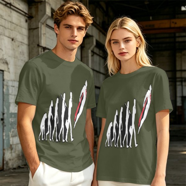 Olive T-Shirt With Evolutionary Human Silhouette Print