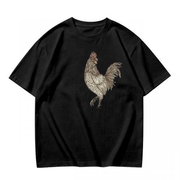 Olive Green T-Shirt With Vintage Rooster Graphic Print