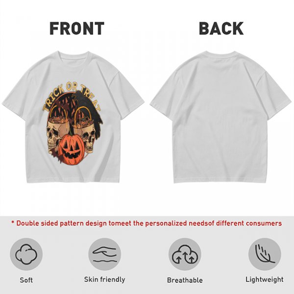 Olive Halloween Trick or Treat Skull Jack-o'-lantern Graphic T-Shirt
