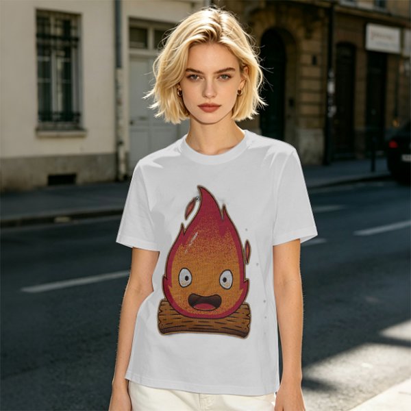 Olive T-Shirt With Cute Calcifer Fire Demon Print