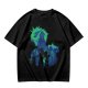 Olive Green Anime Graphic T-Shirt with Spiky Character Art