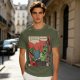 Olive t-shirt with comic print of Hulk and Thor mid-smashed interaction