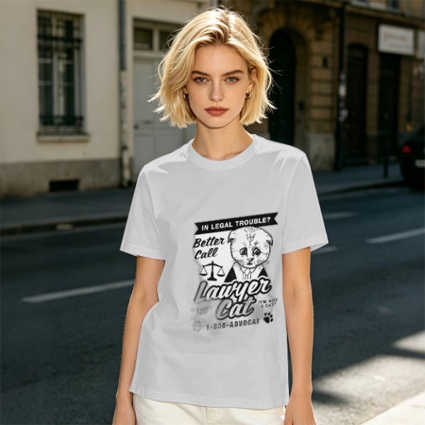 Olive T-Shirt With Funny Lawyer Cat Legal Trouble Graphic Print