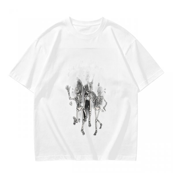 Olive T-shirt with Dancing Skeleton Graphic Print