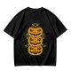 Olive Halloween T-Shirt with Stacked Jack-o'-Lanterns and Black Cats