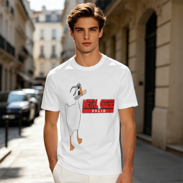 Olive T-Shirt With Metal Goose Solid Parody Graphic Print