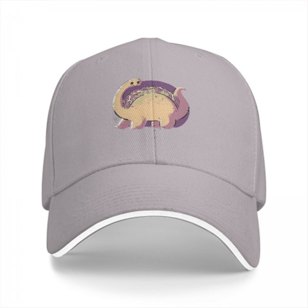 Black Baseball Cap With Cute Taco Dinosaur Graphic Print