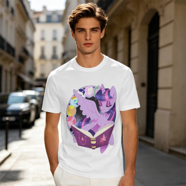 Olive T-shirt with Twilight Sparkle reading a magical book