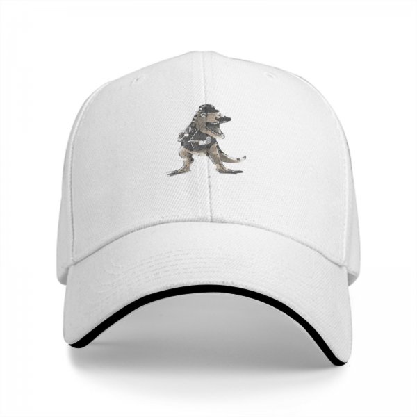 Black Baseball Cap With Dinosaur Musician Graphic Print